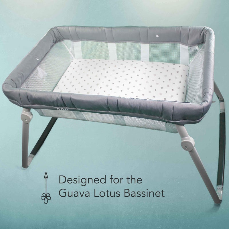 Luvberries 100% Organic Cotton Bassinet Sheets (Set of 2) for The Guava Lotus Travel Bassinet - Baby and Newborn, Fitted Bassinet Sheets, for Boys & Girls (Grey and White) - Image 2